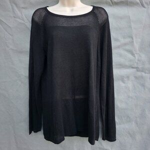525 America Size Large Soft Cozy Black Sweater Knit Long Sleeves Thin Sheer